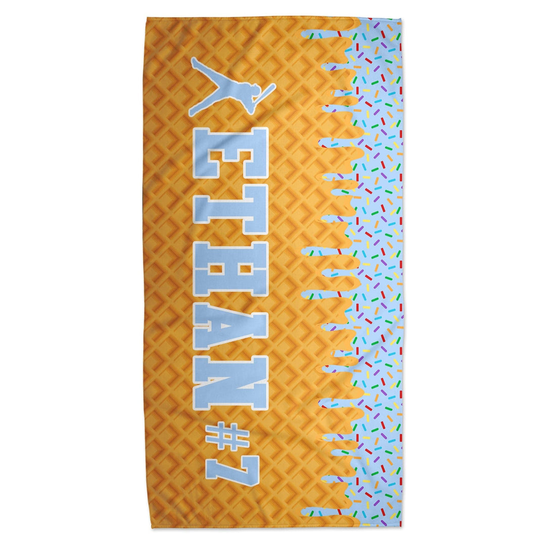 Ice Cream Drip Baseball Personalized Beach Towel - Blue