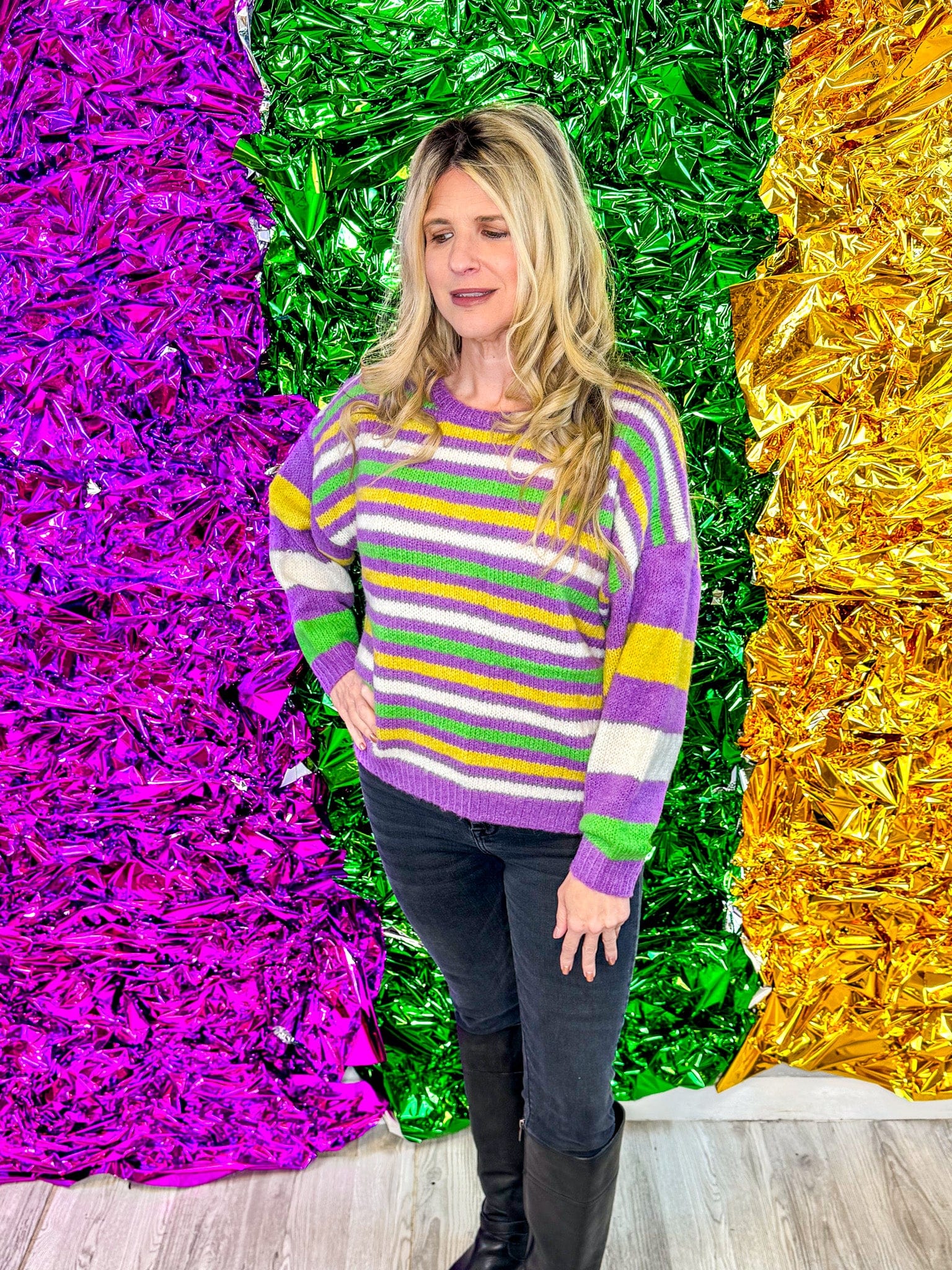 Mardi Gras Stripe Comfy Sweater - Main Image