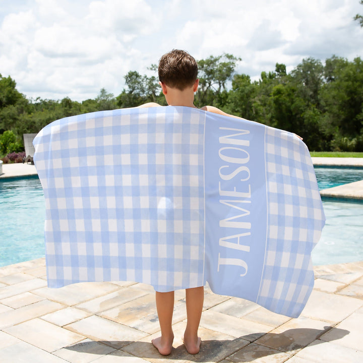Gingham Preppy Personalized Beach Towel For Kids