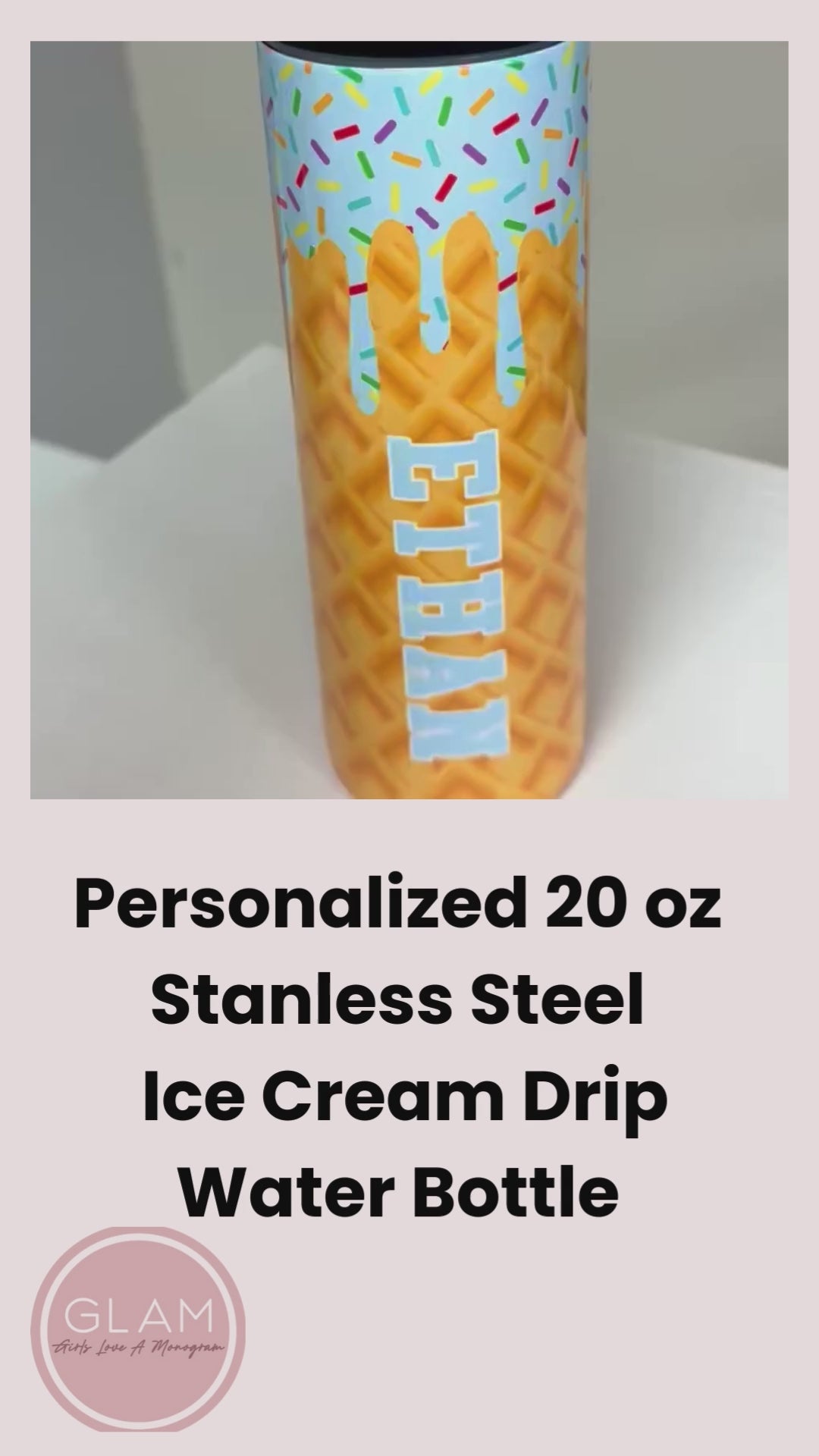 Ice Cream Drip Softball Personalized 20oz Water Bottle - Blue