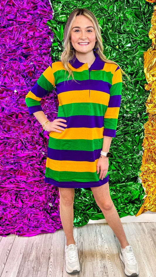 Mardi Gras Color Block Stripe Rugby Dress Small Mardi Gras Color Block Stripe Rugby Dress Small