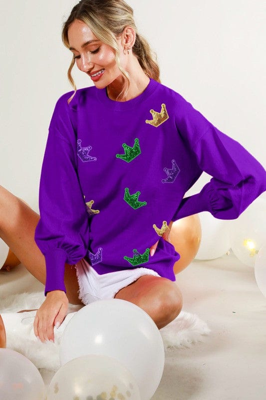 Mardi Gras Sequin Crown Sweater Two Colors