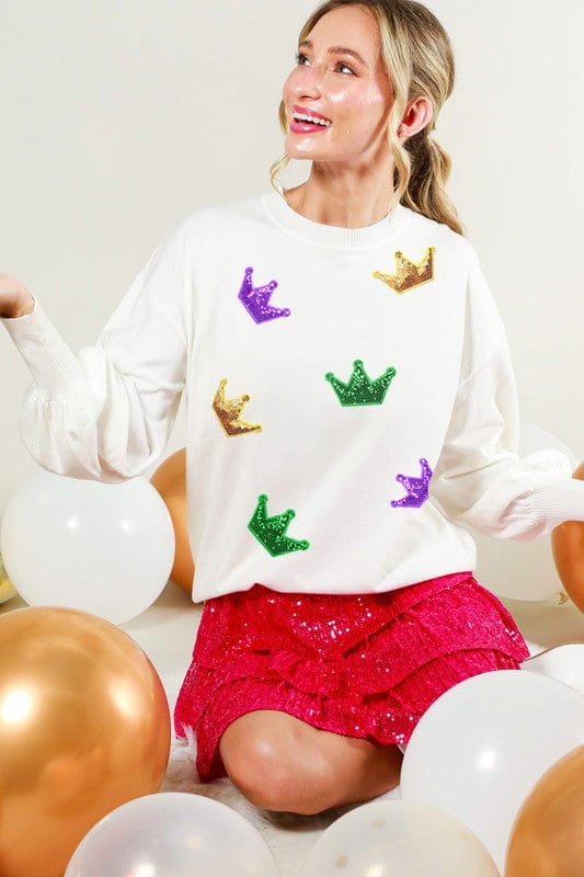 Mardi Gras Sequin Crown Sweater Two Colors