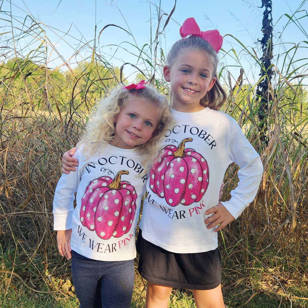 In October, We Wear Pink Kid Long Sleeve Shirt | Breast Cancer Awareness