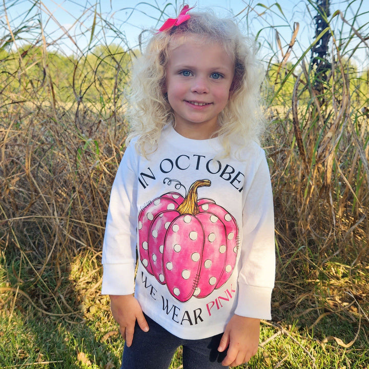 In October, We Wear Pink Kid Long Sleeve Shirt | Breast Cancer Awareness