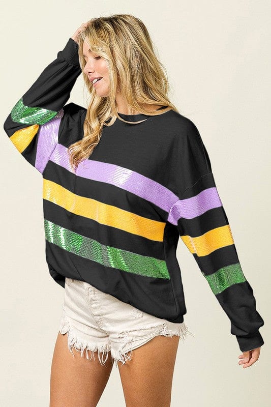 Mardi Gras Sequin Stripe Pullover