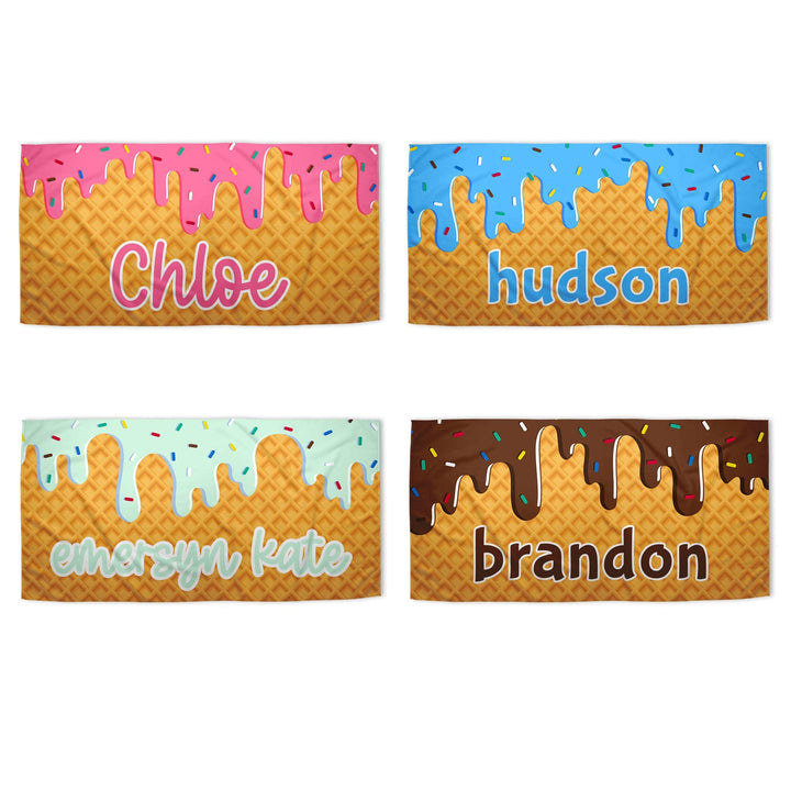 Ice Cream Sprinkle Drip Personalized Beach Towel