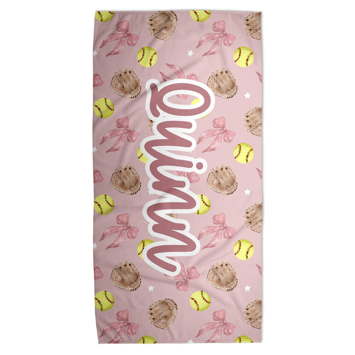 Coquette Softball Personalized Beach Towel