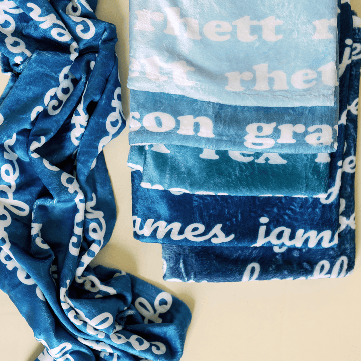 Personalized Baby Boy Blanket Blue Collection - Soft Minky Fleece with Custom Name