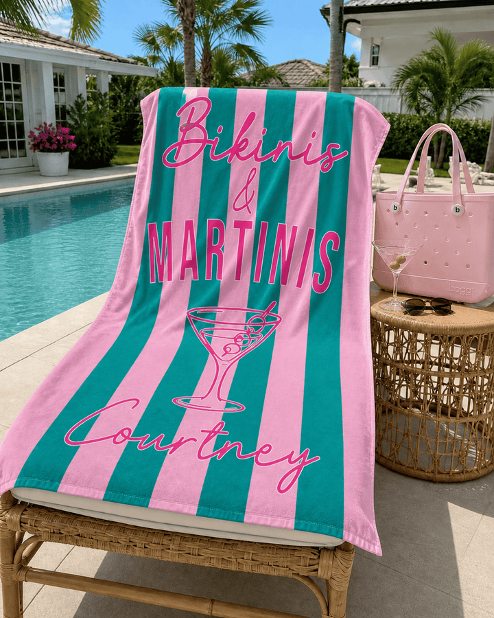 Personalized Bikinis and Martinis Beach Towel
