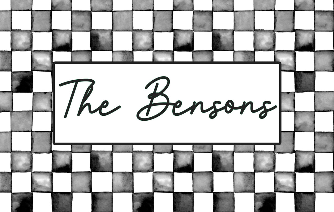 Water Color Style Checkered Print Personalized Indoor Mat