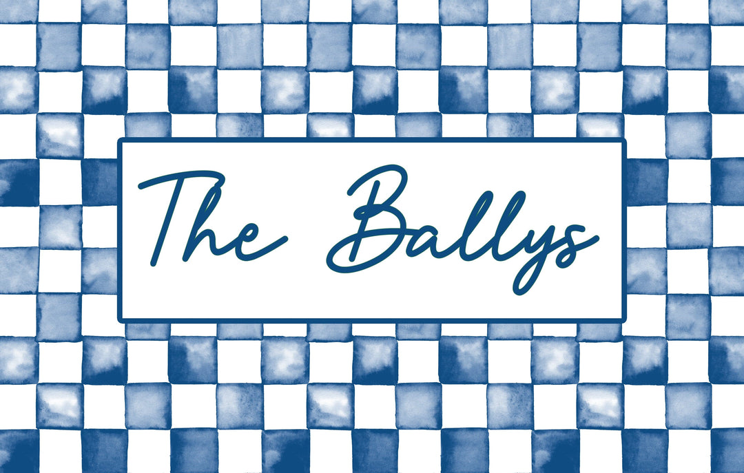 Water Color Style Checkered Print Personalized Indoor Mat