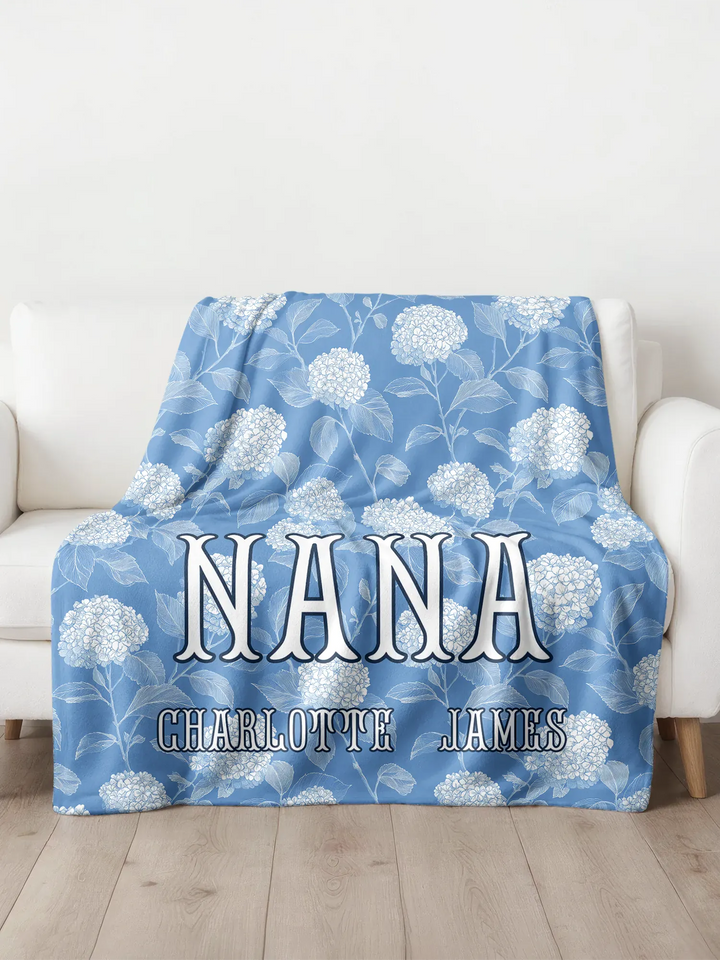 Classic Hydrangea Personalized Name Blanket