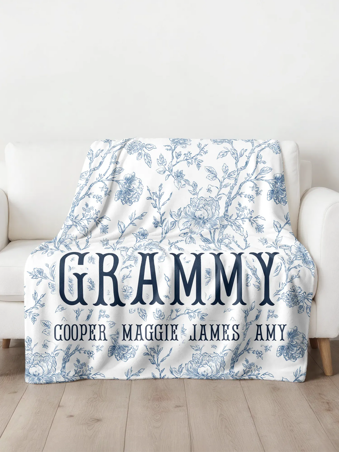 Personalized Blue Toile Floral Minky Blanket