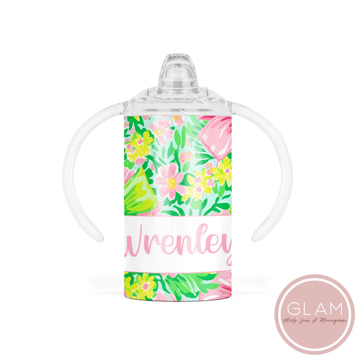 Pink and Green Bow Personalized Tumbler
