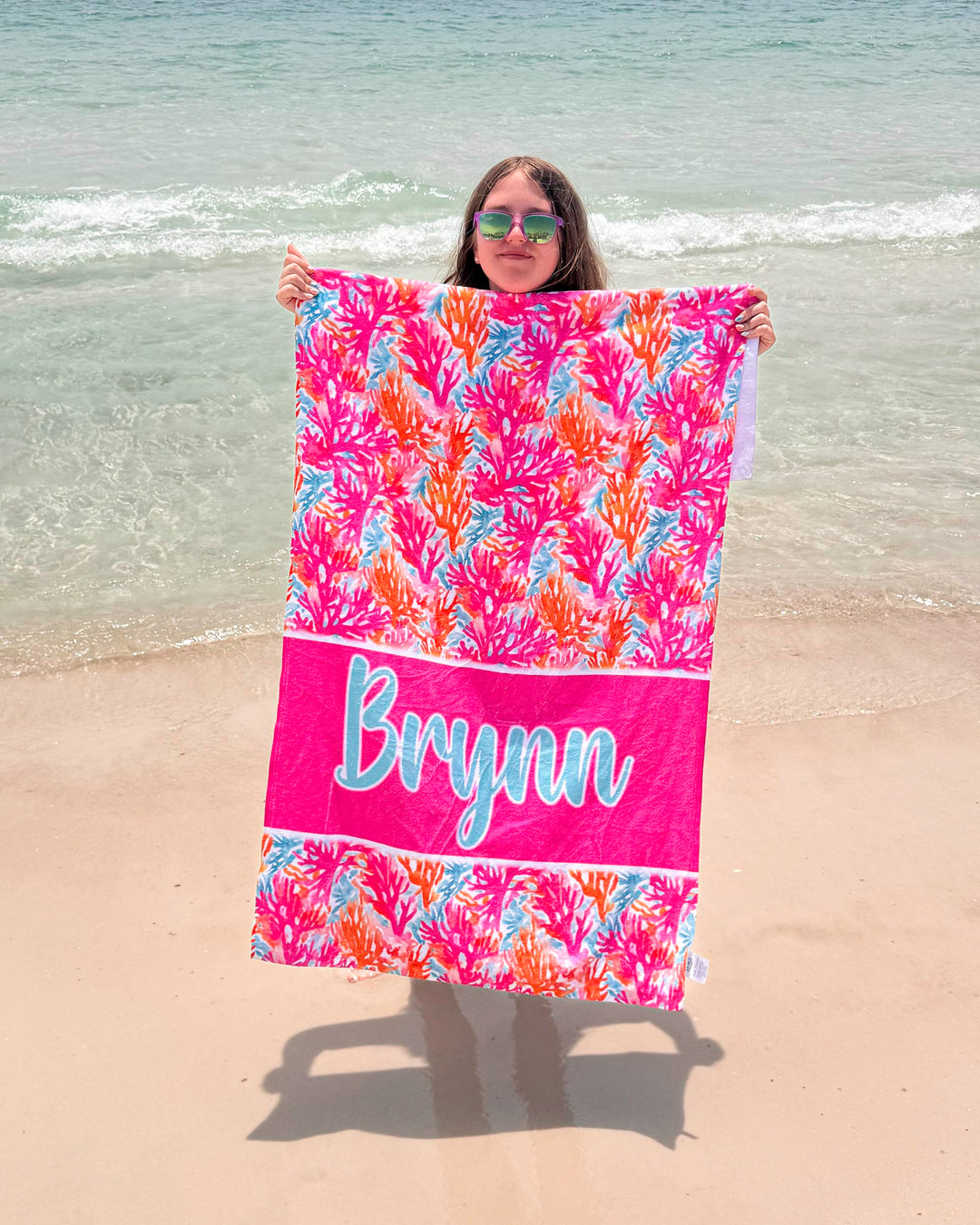 Preppy Coral Reef Personalized Beach Towel