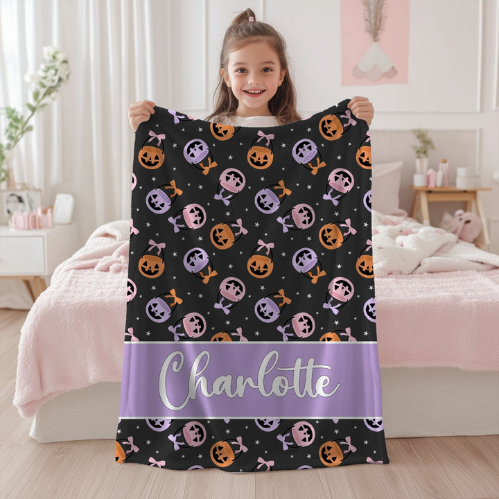 Personalized Halloween Minky Blanket - Cute Candy Bucket Gift for Kids
