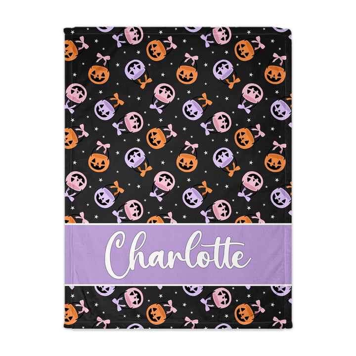 Personalized Halloween Minky Blanket - Cute Candy Bucket Gift for Kids