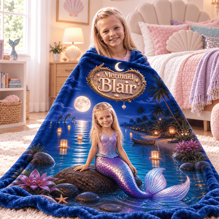 Personalized Mermaid Blanket | Her Photo, Her Kingdom