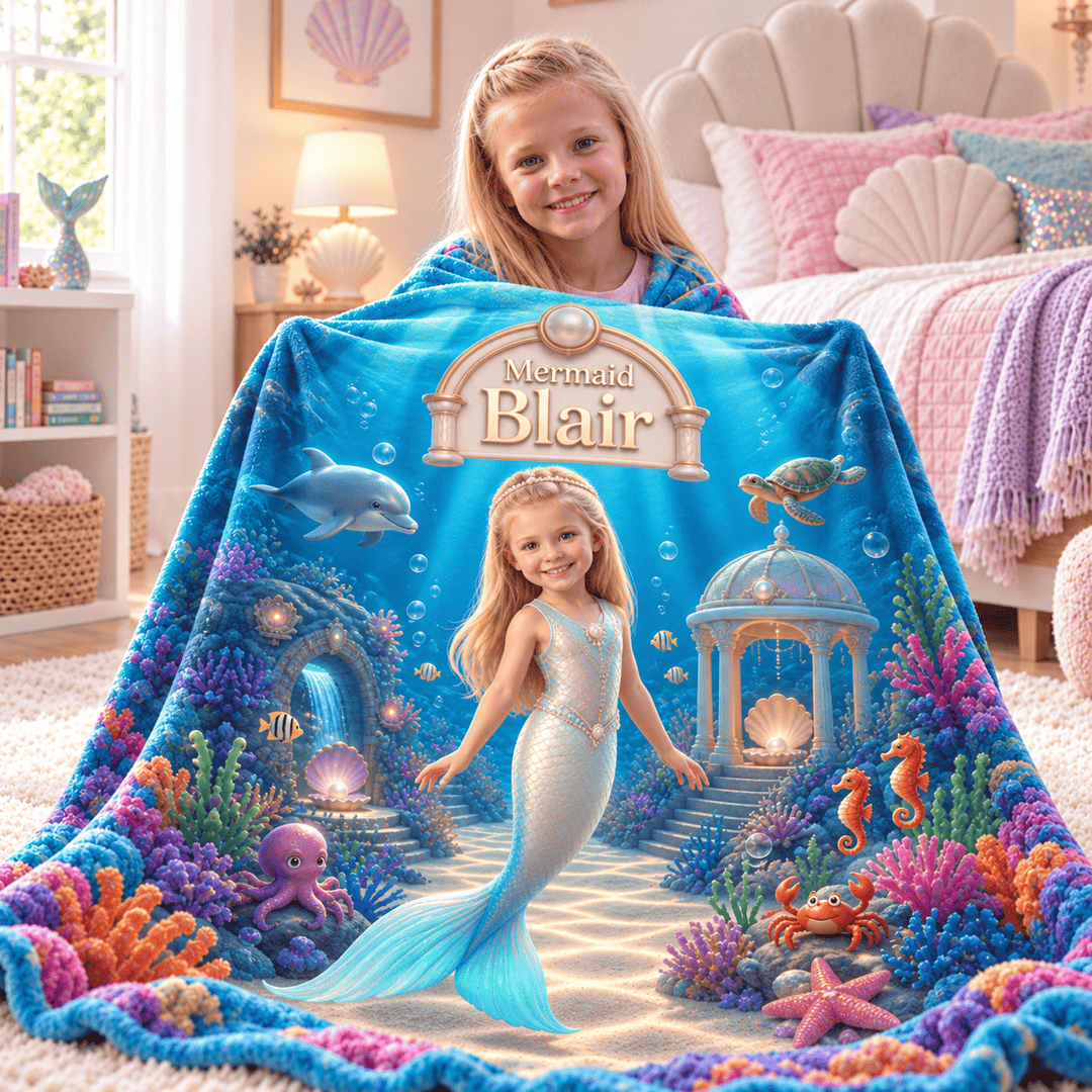 Personalized Mermaid Blanket | Her Photo, Her Kingdom