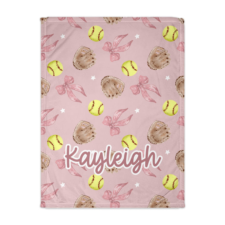 Softball Coquette Bow Personalized Blanket