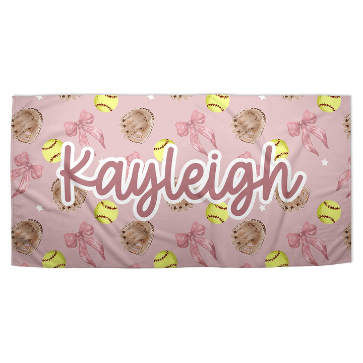 Personalized Coquette Softball Pattern Beach Towel 