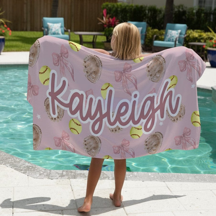 Coquette Softball Personalized Beach Towel
