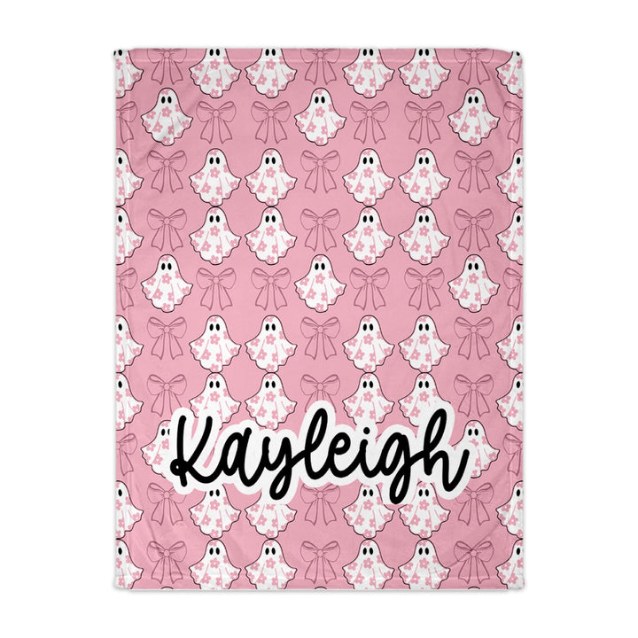 Personalized Halloween Ghost Minky Blanket with Coquette Pink Bow