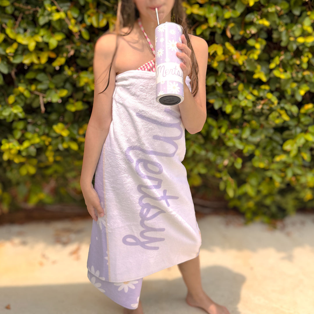 Loving Lavender Daisy Personalized Beach Towel