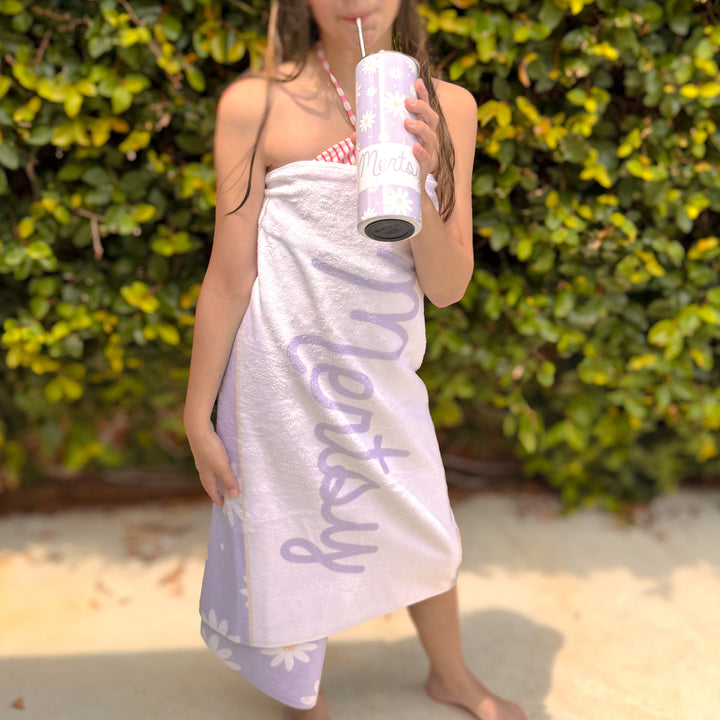 Loving Lavender Daisy Personalized Beach Towel
