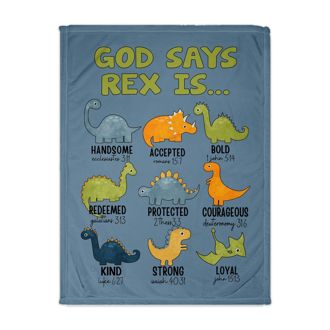 Personalized “God Says” Blanket for Boys – Faith-Based Dino & Truck Design with Name