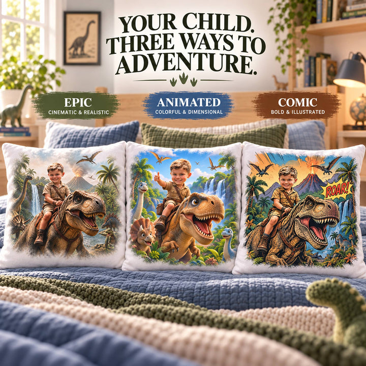 Personalized Dinosaur Pillow | Their Photo, Their Adventure
