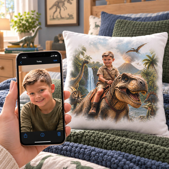 Personalized Dinosaur Pillow | Their Photo, Their Adventure