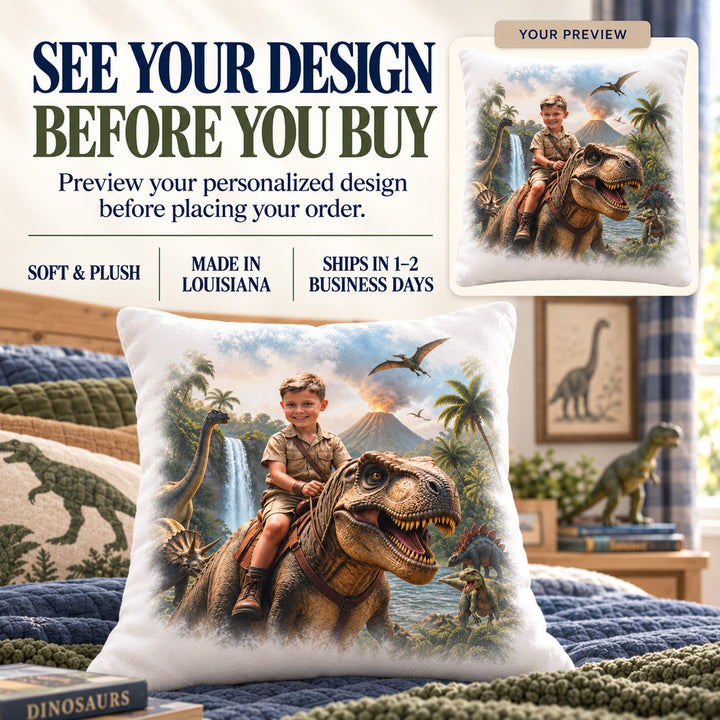 Personalized Dinosaur Pillow | Their Photo, Their Adventure