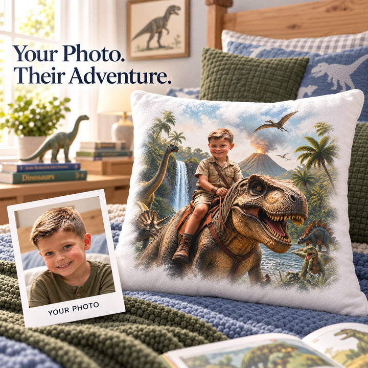 Personalized Dinosaur Pillow | Their Photo, Their Adventure