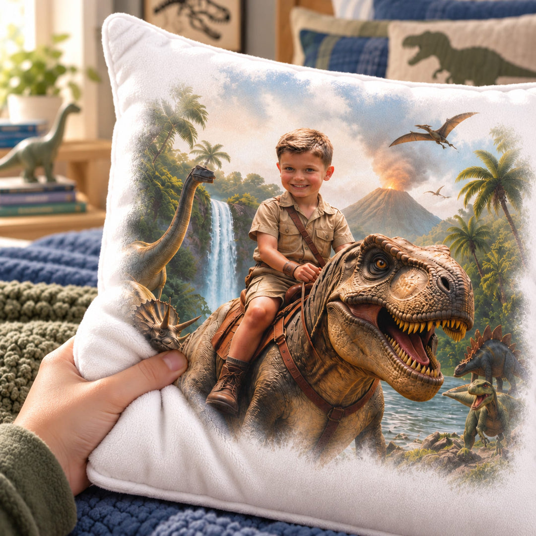 Personalized Dinosaur Pillow | Their Photo, Their Adventure