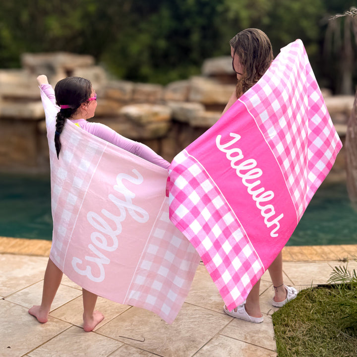 Gingham Personalized Preppy Girls Beach Towel