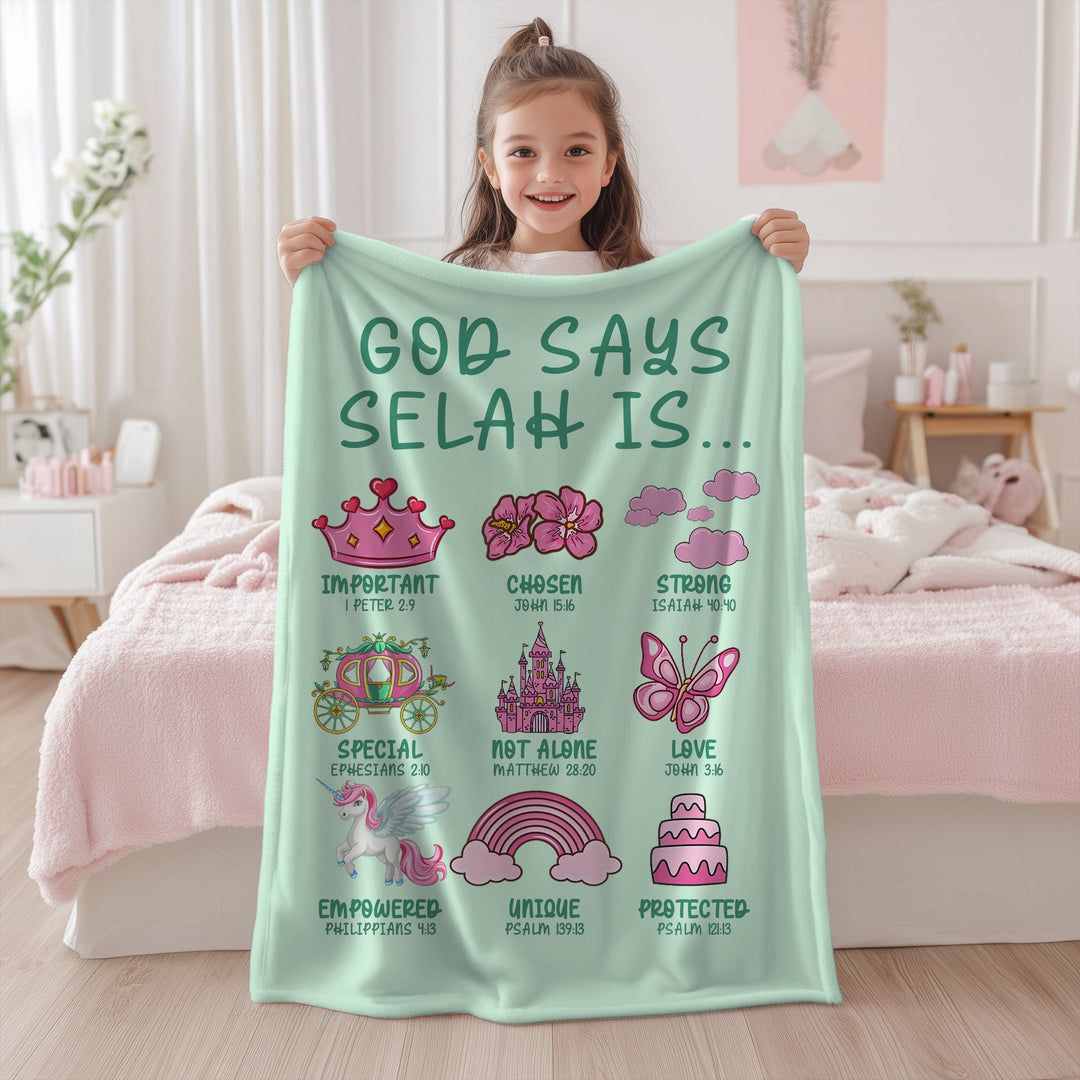 Personalized “God Says” Blanket for Girls – Faith-Based Bows & Girly Designs with Name