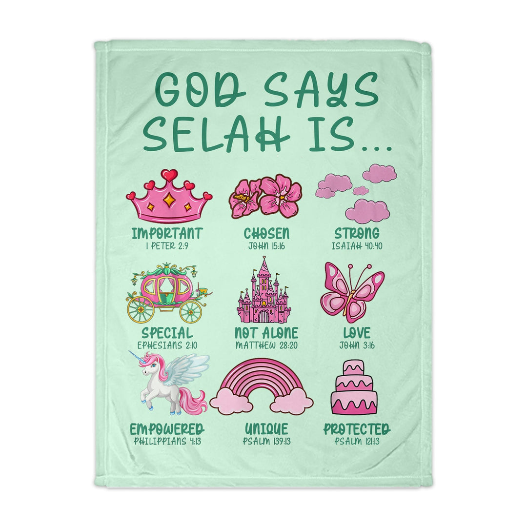 Personalized God Says I am Mint Green Girly Girl Blanket
