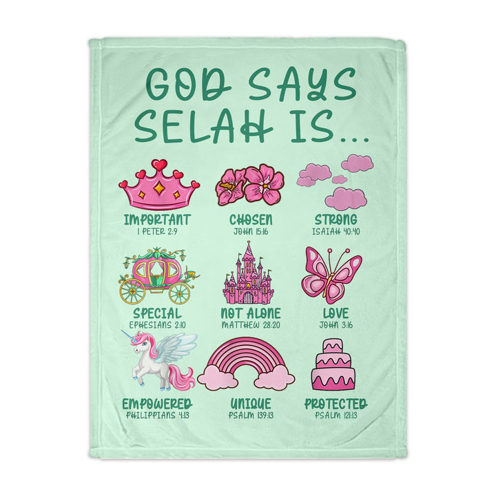 Personalized God Says I am Mint Green Girly Girl Blanket

