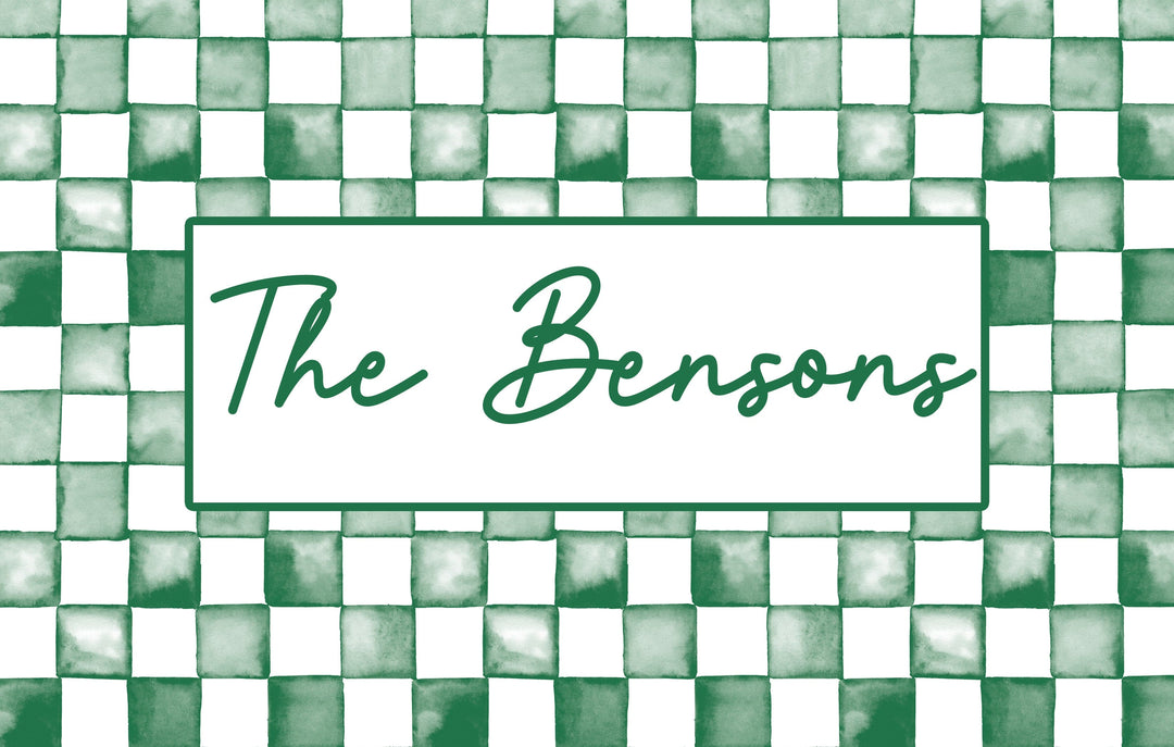 Water Color Style Checkered Print Personalized Indoor Mat