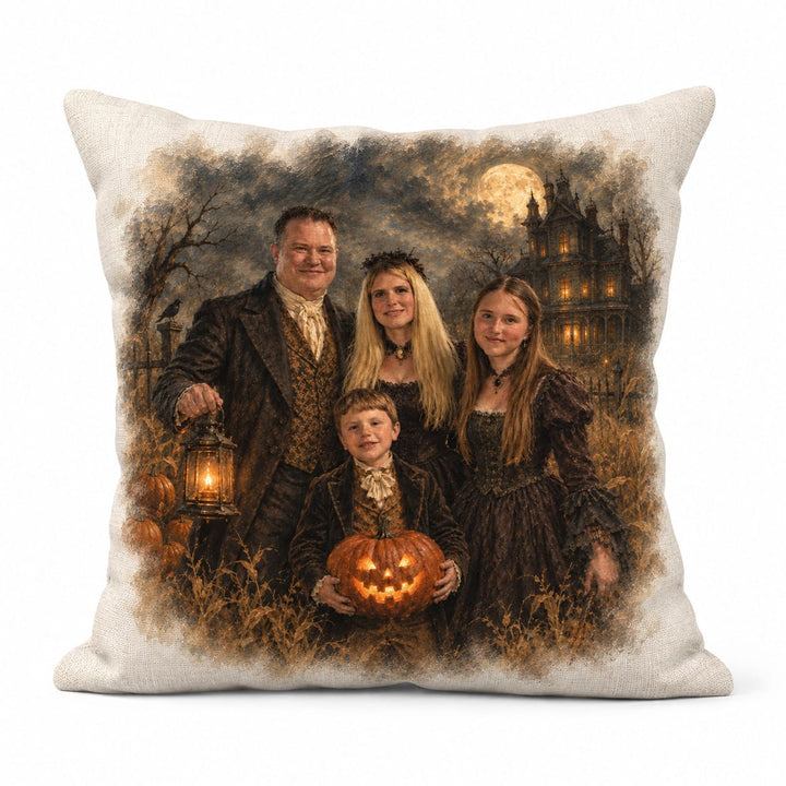 Personalized Victorian Halloween Portrait Linen Pillow
