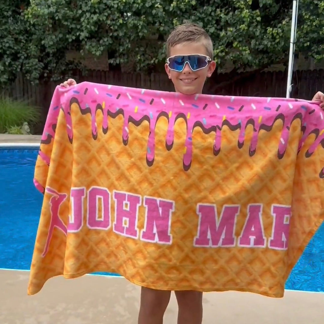 Ice Cream Drip Baseball Personalized Beach Towel