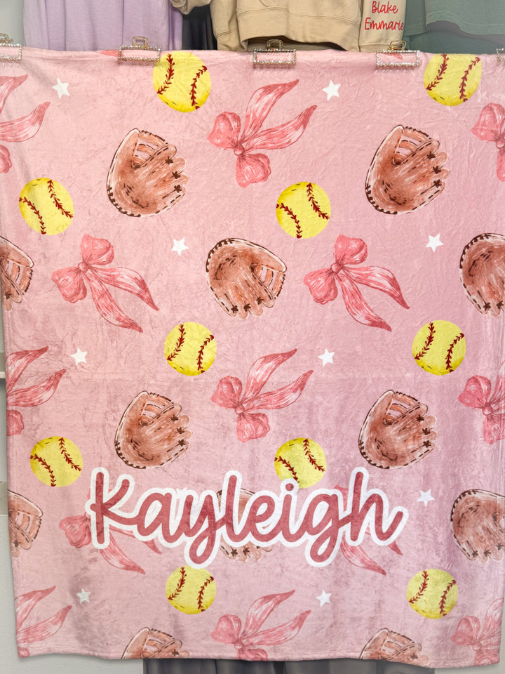 Softball Coquette Personalized Gift Set -Personalized 50x60 Plush Blanket & 20oz Water Bottle