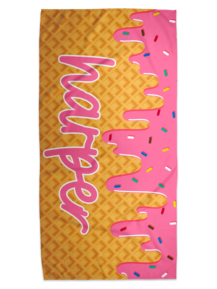 Ice Cream Sprinkle Drip Personalized Beach Towel