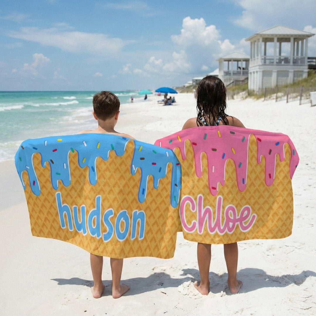 Ice Cream Sprinkle Drip Personalized Beach Towel