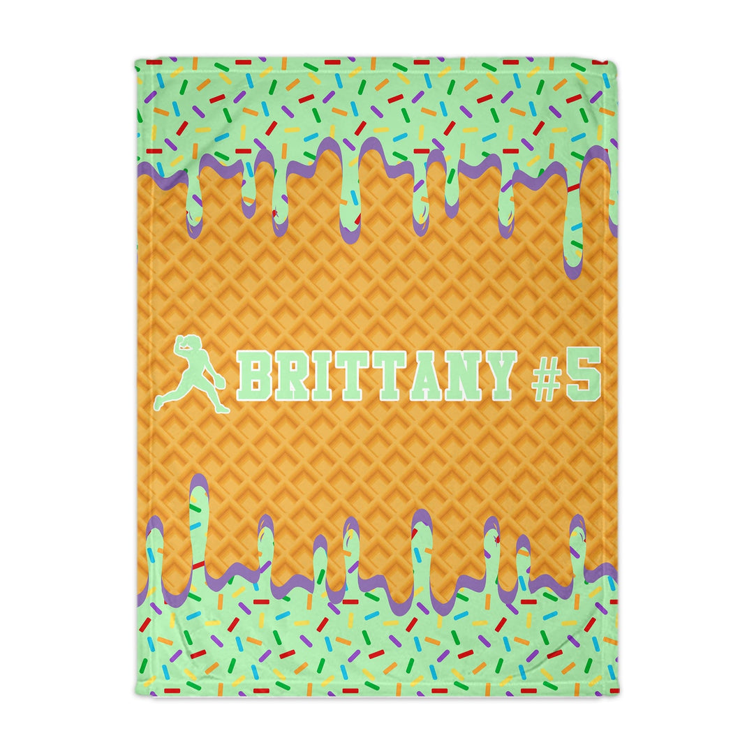 Ice Cream Drip Personalized Softball Throw Blanket - Mint