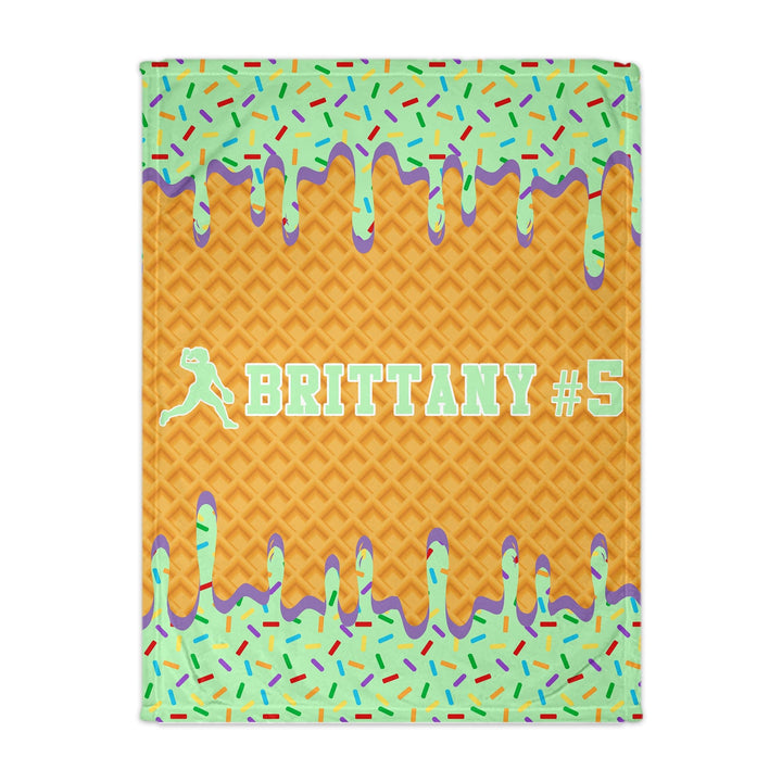 Ice Cream Drip Personalized Softball Throw Blanket - Mint