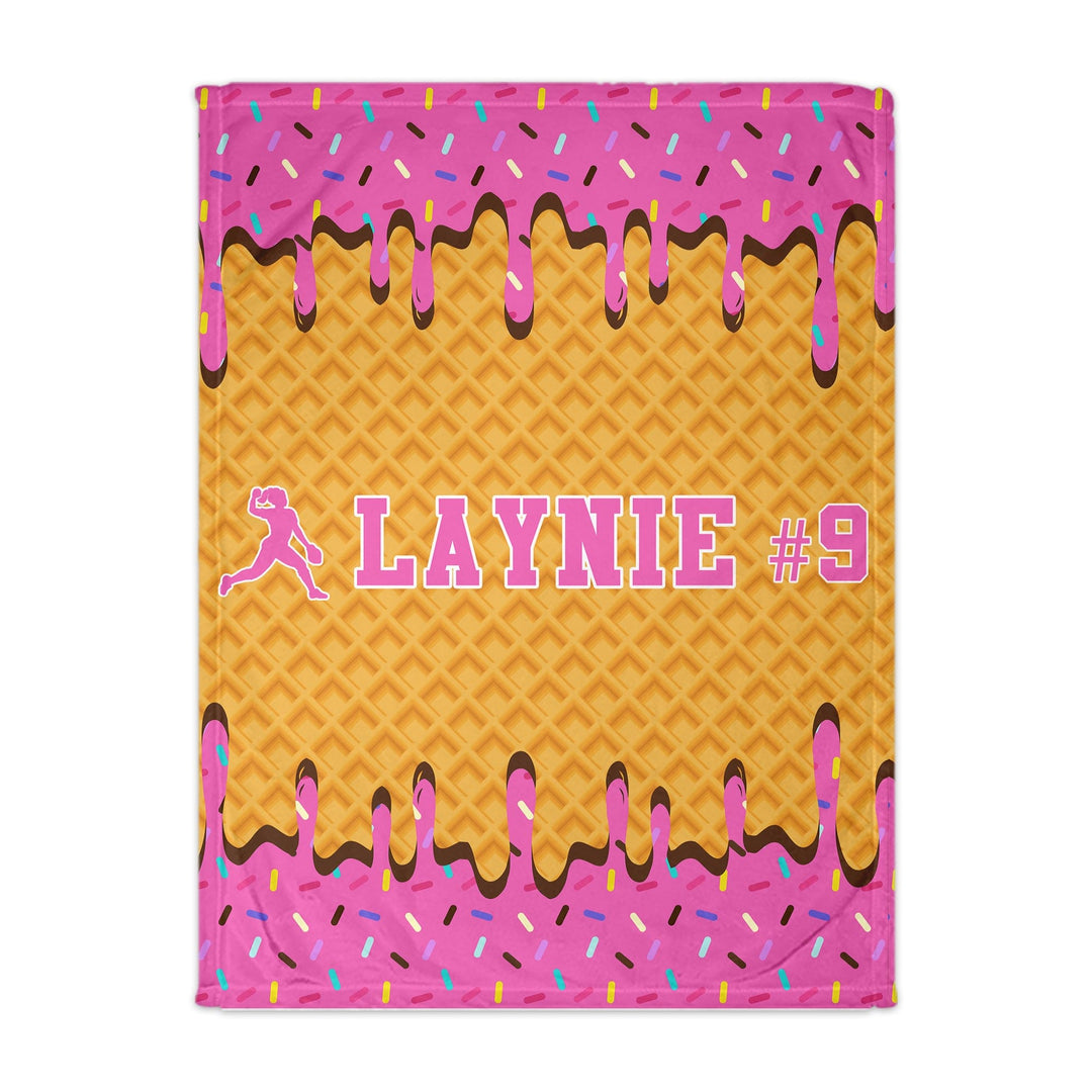 Ice Cream Drip Personalized Softball Throw Blanket - Pink