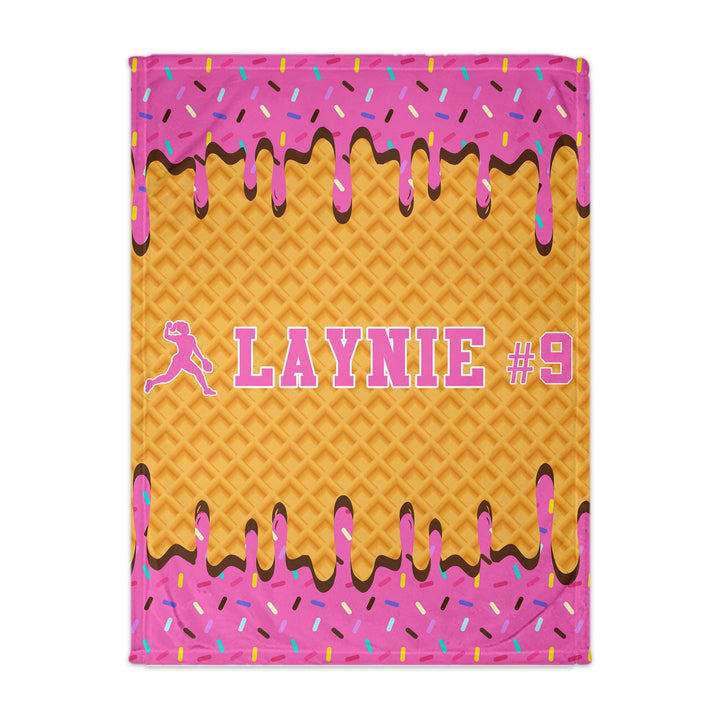 Ice Cream Drip Personalized Softball Throw Blanket - Pink